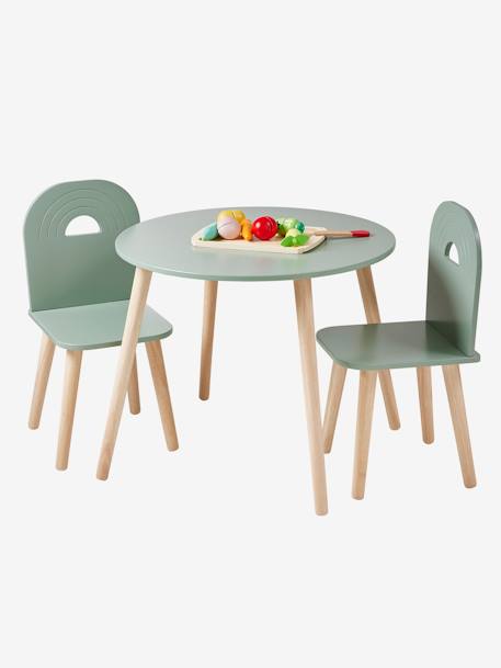 Ensemble de chaises et table en bois ligne ARC-EN-CIEL vert sauge 