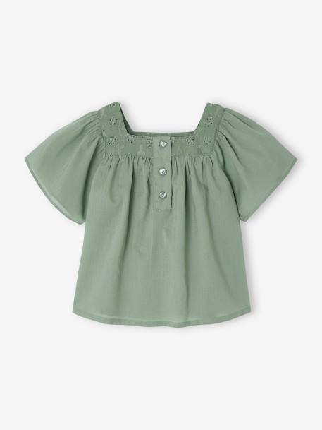 Baby Bluse mit Lochstickerei salbeigrün+wollweiß 