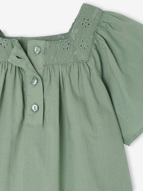 Baby Bluse mit Lochstickerei salbeigrün+wollweiß 