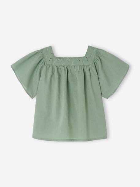 Baby Bluse mit Lochstickerei salbeigrün+wollweiß 