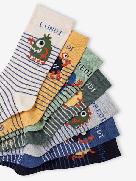 Lot de 7 paires de chaussettes semainier garçon monstres vert 