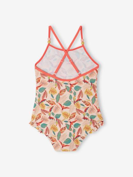 Maillot de bain tropical 1 pièce fille rose pâle 