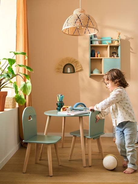 Kinderzimmer-Set: Tisch & 2 Stühle REGENBOGEN salbeigrün 