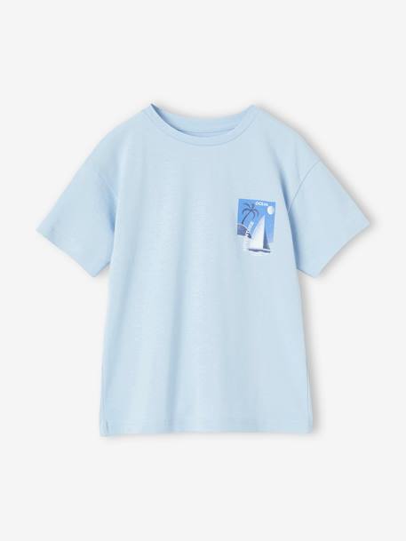 Tee-shirt garçon maxi motif voilier au dos bleu ciel 