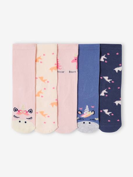 5er-Pack Mädchen Socken mit Einhorn und Herzen Oeko-Tex rosa 