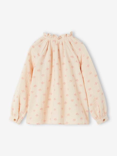 Chemise à volants en gaze de coton fille personnalisable écru+rose pâle+tomette+vert d'eau 