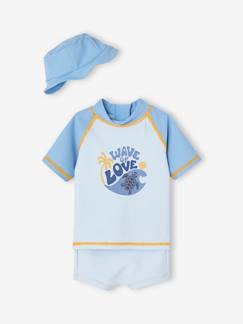 Bébé-Maillot de bain, accessoires de plage-Ensemble de bain anti-UV T-shirt + boxer + bob bébé garçon