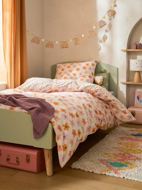 Parure housse de couette + taie d'oreiller essentiels enfant avec coton recyclé POP FLOWER multicolore 