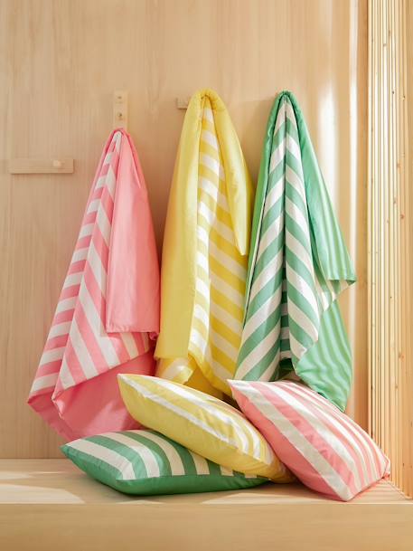 Kinder Bettwäsche-Set TRANSAT mit Recycling-Baumwolle, essentials gelb gestreift+grün gestreift+rosa gestreift 