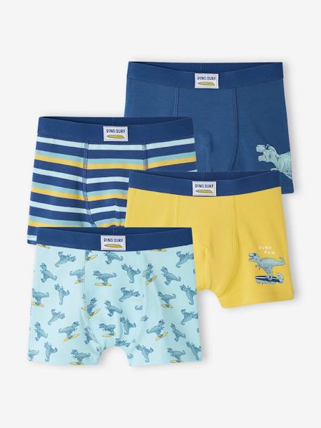 Lot de 4 boxers stretch 'dino surf' garçon en coton bio jaune 