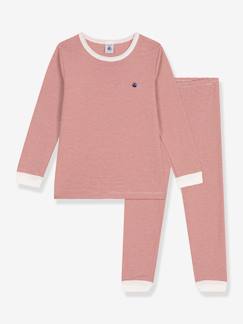 Mädchen-Pyjama, Overall-Geringelter Kinder Schlafanzug PETIT BATEAU