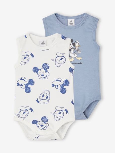 Lot de 2 bodies bébé sans manches Disney® Mickey et Donald bleu ciel 