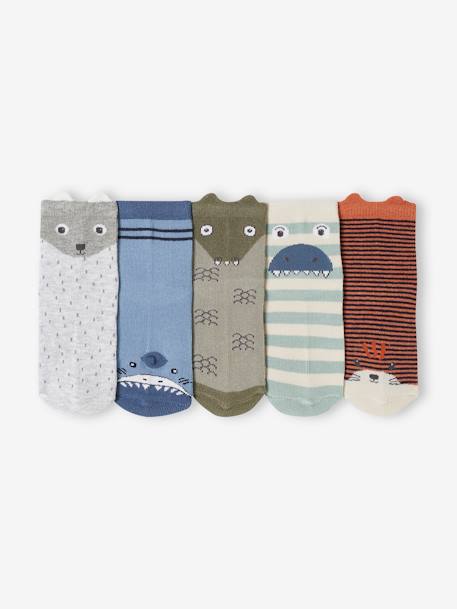 5er-Pack Jungen Socken mit Tieren moosgrün 