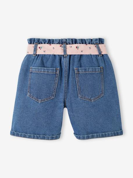 Bermuda en jean style paperbag fille stone 