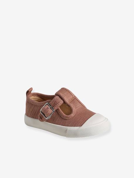 Baby Stoffschuhe mit Schnalle braun 