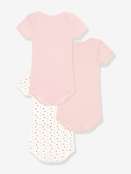 Lot 3 bodies manches courtes mini coeurs PETIT BATEAU vieux rose 