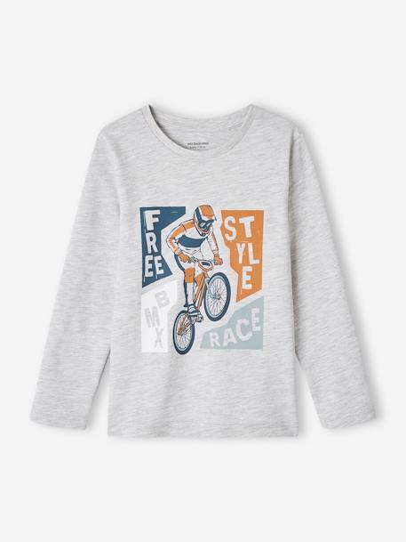 Jungen Shirt mit Print, Recycling-Baumwolle grau meliert+himmelblau 