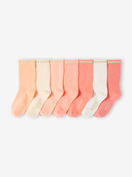 7er-Pack Mädchen Socken, Glitzerstreifen altrosa+aprikose+pack ziegel+rosa 