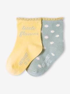 Bébé-Chaussettes, Collants-Lot de 2 paires de chaussettes fleurs bébé fille