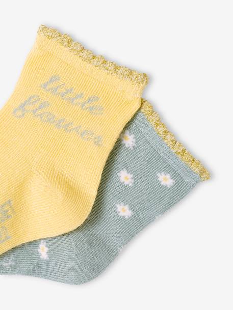 Lot de 2 paires de chaussettes fleurs bébé fille jaune pâle 
