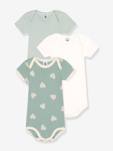 3er-Pack Baby Kurzarm-Bodys PETIT BATEAU mandelgrün 