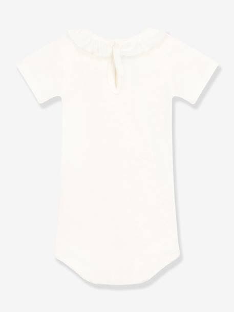 Baby Kurzarm-Body mit Kragen PETIT BATEAU, Bio-Baumwolle weiß 