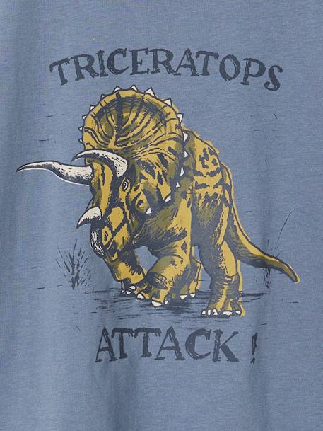 Tee-shirt motif dinosaure garçon bleu grisé+cappuccino 