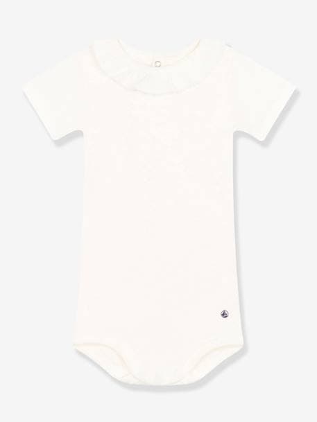 Baby Kurzarm-Body mit Kragen PETIT BATEAU, Bio-Baumwolle weiß 