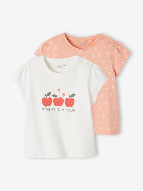 Lot de 2 T-shirts basics bébé manches courtes rose+vieux rose 