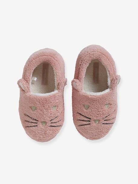 Chaussons esprit peluche enfant chat rose 