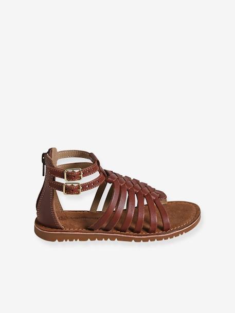 Sandales esprit spartiates cuir enfant marron 