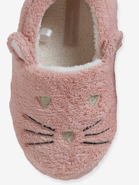 Chaussons esprit peluche enfant chat rose 