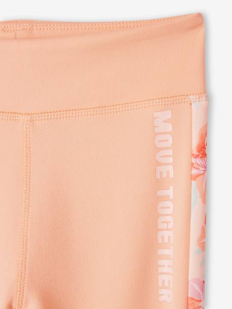 Legging technique sport fille bandes côtés motifs fleurs corail 