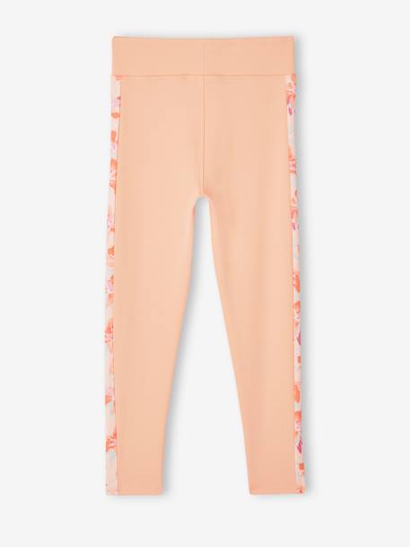 Legging technique sport fille bandes côtés motifs fleurs corail 