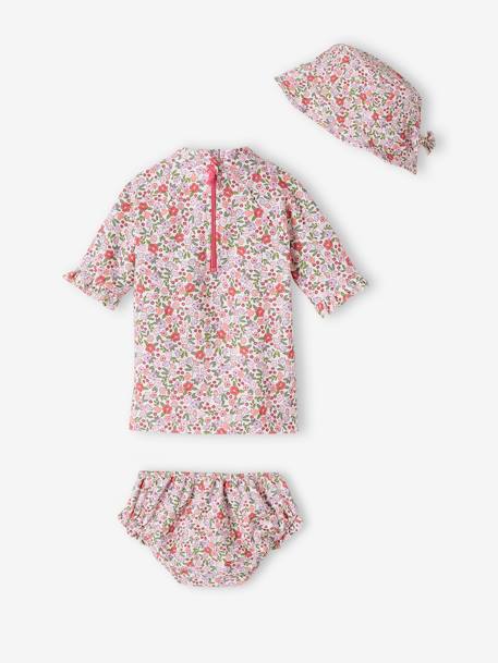 Ensemble de bain T-shirt anti UV + culotte + bob bébé fille rose 