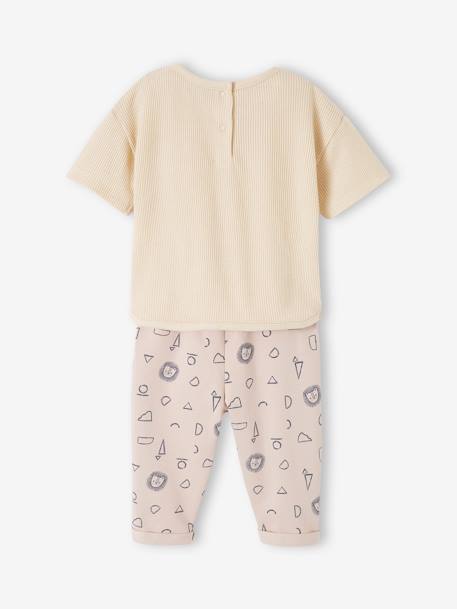 Ensemble T-shirt en nid d'abeille et pantalon en molleton bébé écru 