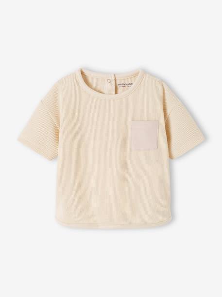 Ensemble T-shirt en nid d'abeille et pantalon en molleton bébé écru 