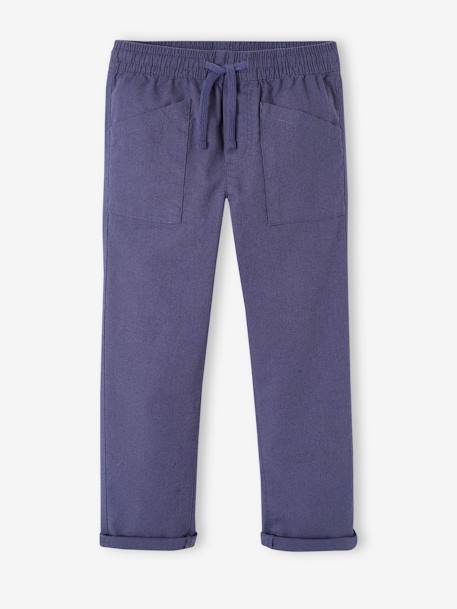 Pantalon large charpentier en coton/lin facile à enfiler garçon bleu ardoise 