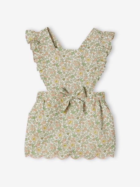 Kurzer Mädchen Baby Overall mit Blumenmuster vanille 