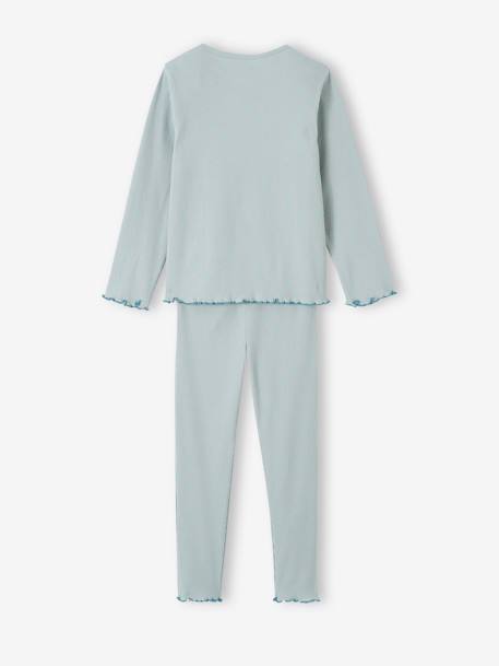Lot de 2 pyjamas fille fleurs en maille côtelée bleu grisé 