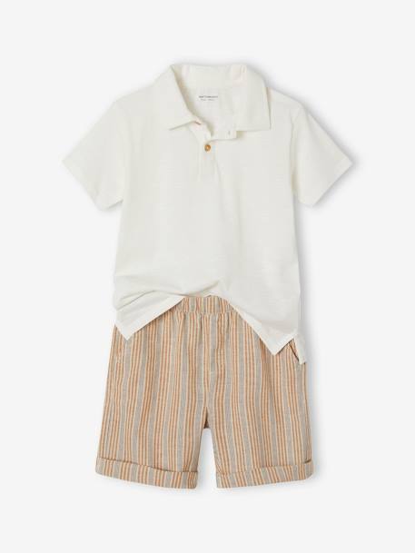 Ensemble cérémonie polo et short garçon rayé blanc 