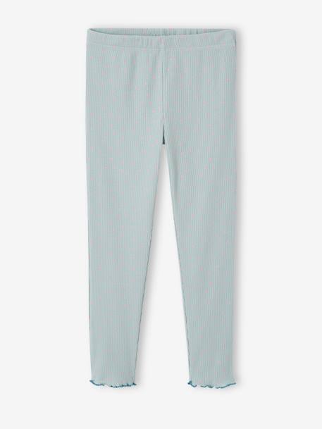 Lot de 2 pyjamas fille fleurs en maille côtelée bleu grisé 