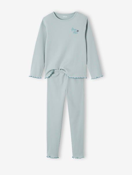Lot de 2 pyjamas fille fleurs en maille côtelée bleu grisé 