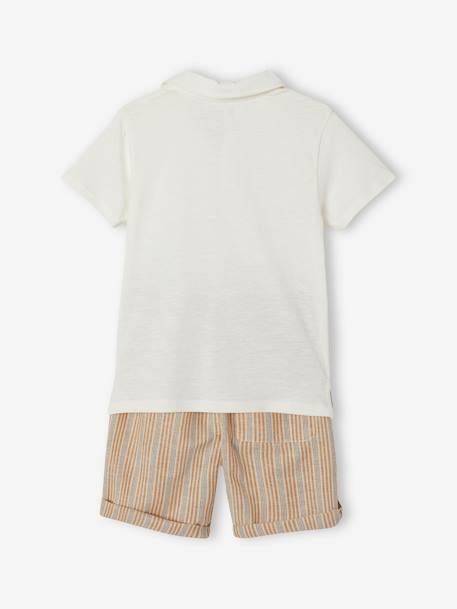 Ensemble cérémonie polo et short garçon rayé blanc 