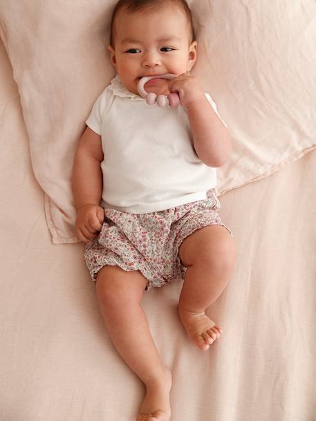 Baby-Set: T-Shirt mit Kragen & geblümte Shorts wollweiß 