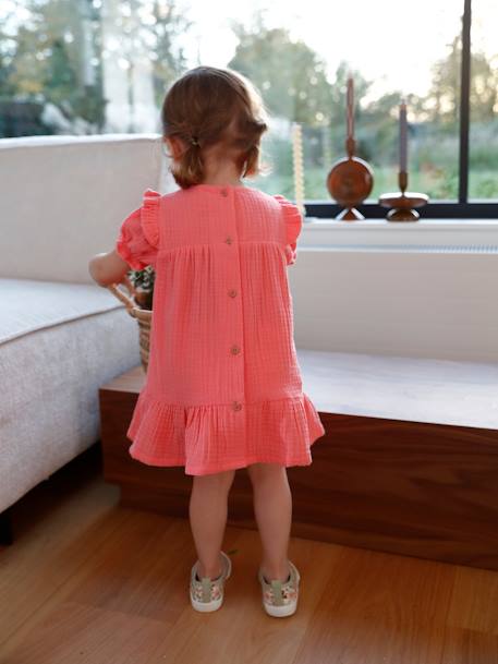 Robe en gaze de coton bébé corail+vanille 