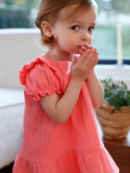 Robe en gaze de coton bébé corail+vanille 