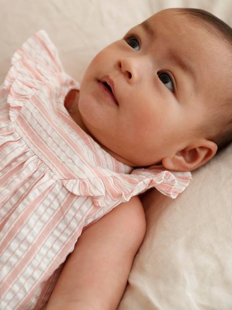 Baby Kleid aus gestreiftem Seersucker rosa 