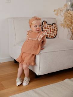 Baby-Baby-Set: Bluse, Shorts & Haarband, Musselin