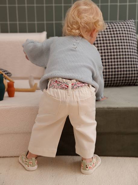 Pantalon large bébé avec ceinture à nouer écru 